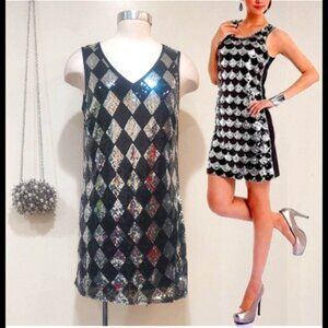 💋CHIC & SEXY RETRO💋 Diamond Checkered Sequin Dress in Silver & Black